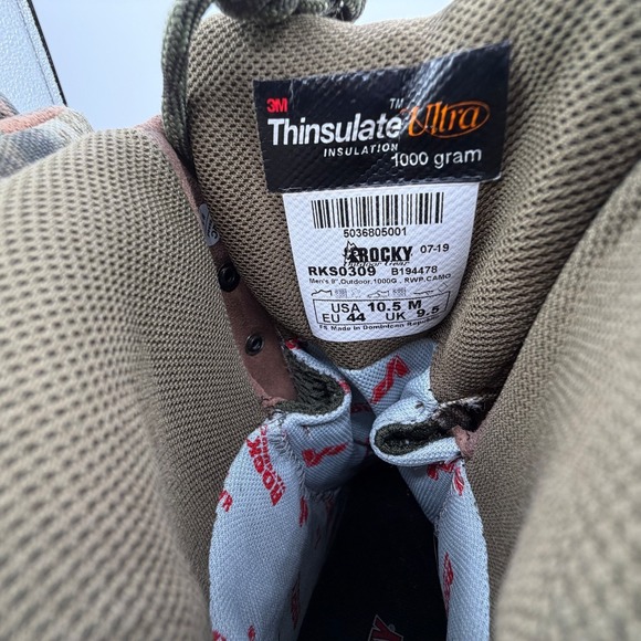 ROCKY Sport Pro 1000 Gram Hunting Boots Mens Size 10.5M RKS0309 Camo Waterproof - Picture 5 of 11